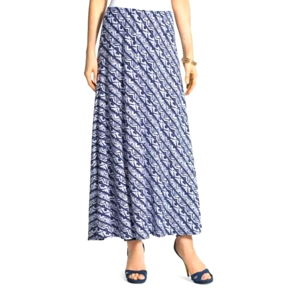 Chico's Maxi Flowy Tribal Blue White Print Skirt - Picture 1 of 13